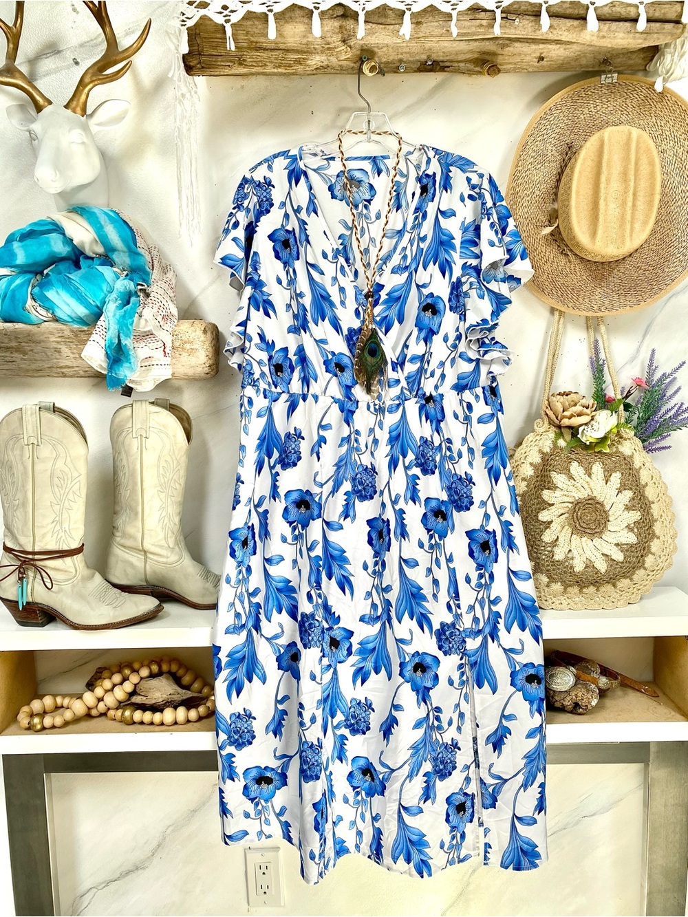 Mediterranean dream boho maxi floral dress w resort vacay beach vibe